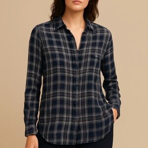Old Navy Navy Blue Plaid Button-Down Shirt Size Large